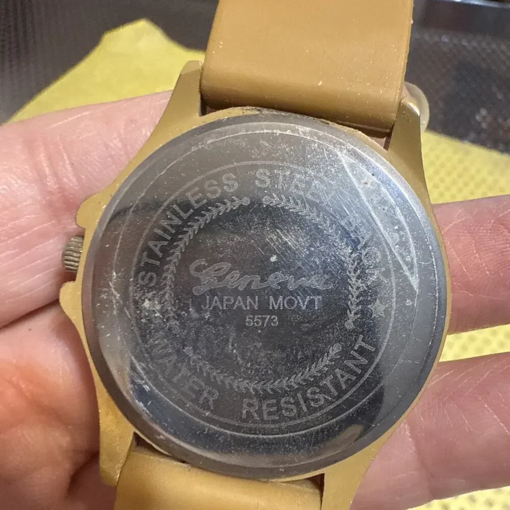 Geneva Platinum Watch Beige Buckle Band Round Face Modern Stylish New BaWORKING!